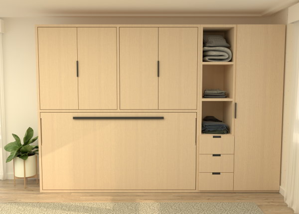 Habitación laminada con cama horizontal abatible y armarios. Ref: 0226