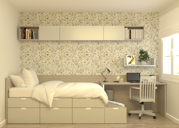 Solución modular CUBOX con friso, escritorio y puente. Ref: 0207