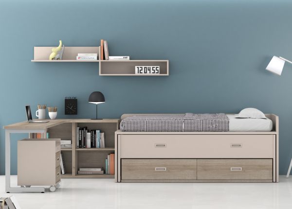 Cama compacta con dos camas y dos cajones. Ref: 0167