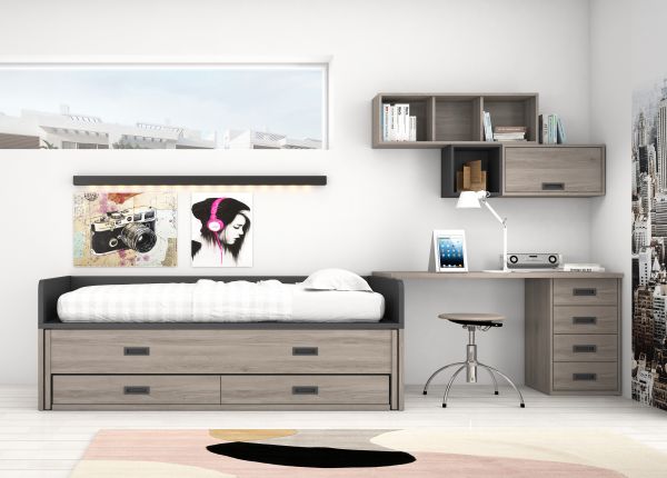 Tatami compacto laminado con escritorio juvenil. Ref: 0166