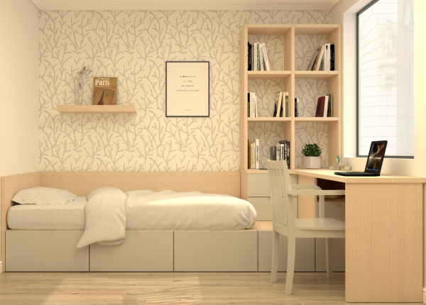 Solución Modular CUBOX con friso, escritorio y estanterías. Ref: 0208