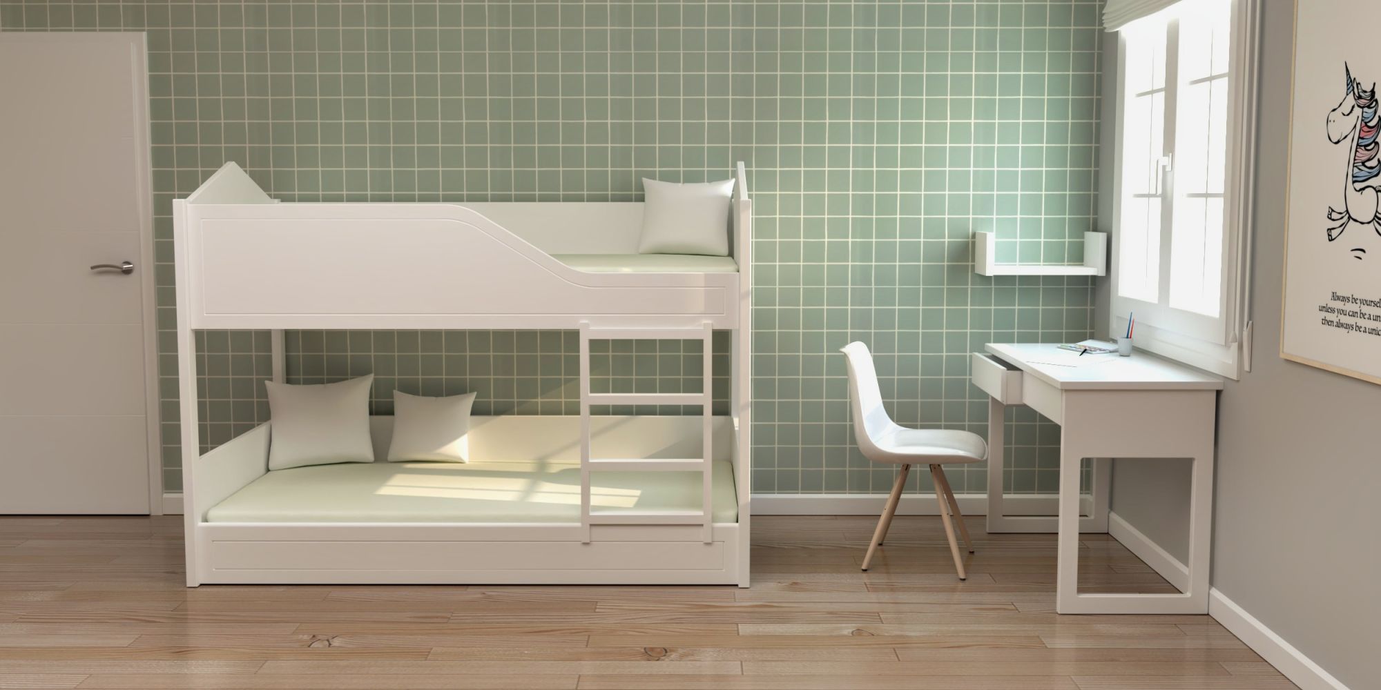 Litera montesori con forma de casita y escritorio | Montessori